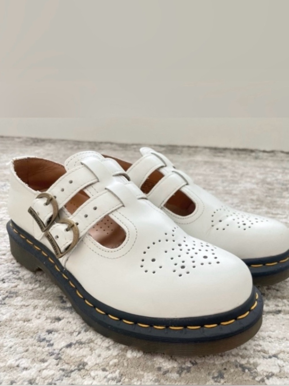 Dr. Martens White Double-Strap Mary Jane Shoes